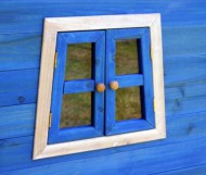 Holzspielhaus Spielturm H�NZEL-11 blau von SWISS OUTDOOR