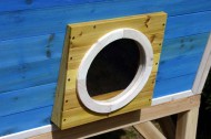 Holzspielhaus Spielturm H�NZEL-11 blau von SWISS OUTDOOR