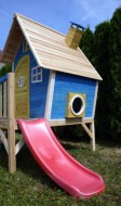 Holzspielhaus Spielturm H�NZEL-11 blau von SWISS OUTDOOR