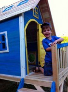 Holzspielhaus Spielturm H�NZEL-11 blau von SWISS OUTDOOR