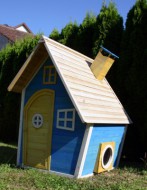 Holzspielhaus Gartenhaus Kinderspielhaus H�NZCHEN blau von SWISS OUTDOOR
