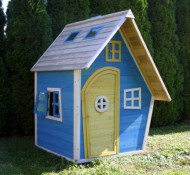 Holzspielhaus Gartenhaus Kinderspielhaus H�NZCHEN blau von SWISS OUTDOOR