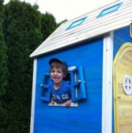 Holzspielhaus Gartenhaus Kinderspielhaus H�NZCHEN blau von SWISS OUTDOOR