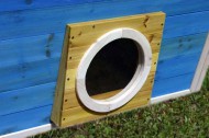 Holzspielhaus Gartenhaus Kinderspielhaus H�NZCHEN blau von SWISS OUTDOOR