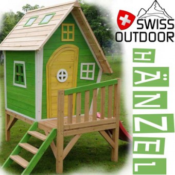 Holzspielhaus Spielturm H�NZEL-11 gr�n von SWISS OUTDOOR